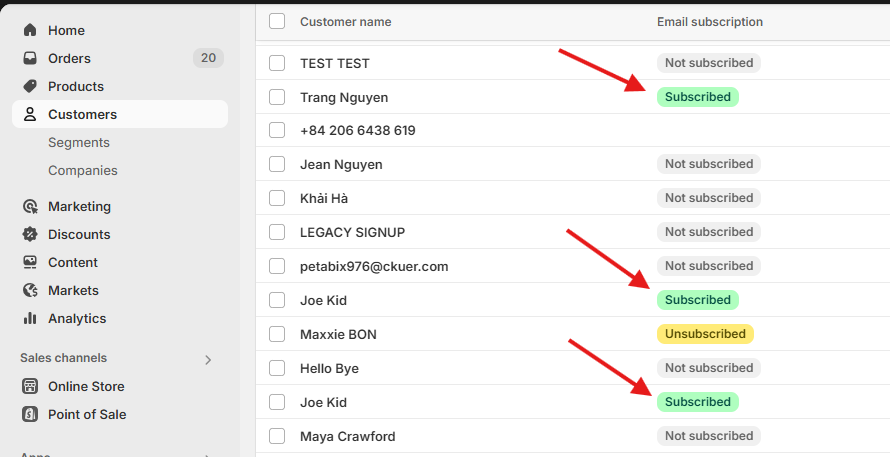 'Subscribed' in Shopify