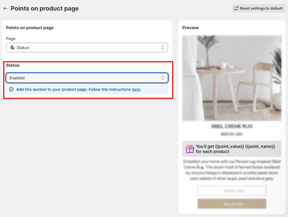 Enable Points on product page