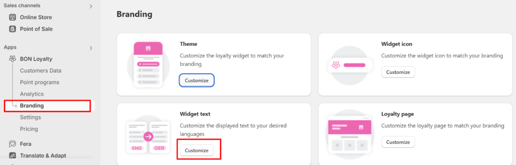 Branding > Widget text