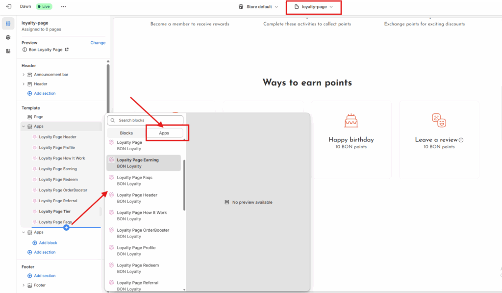 Loyalty page sections