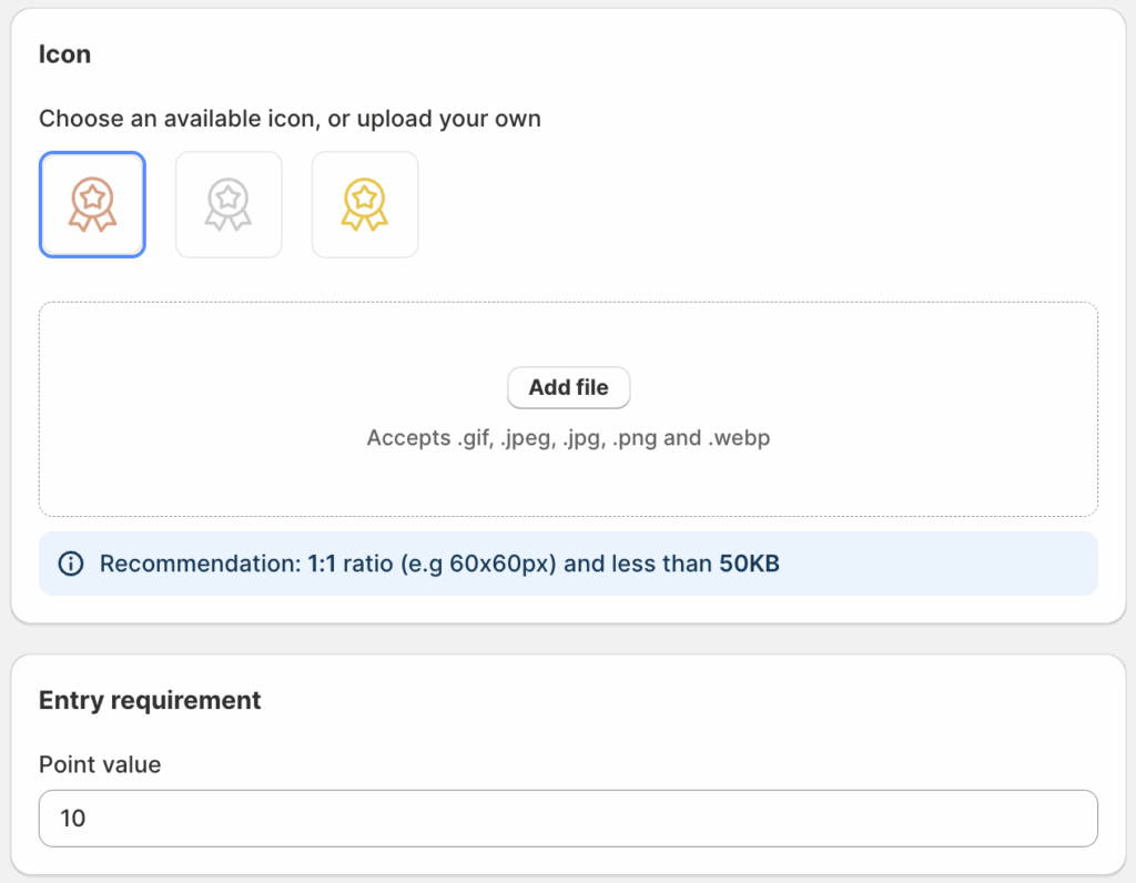 Tier icon and entry requirement