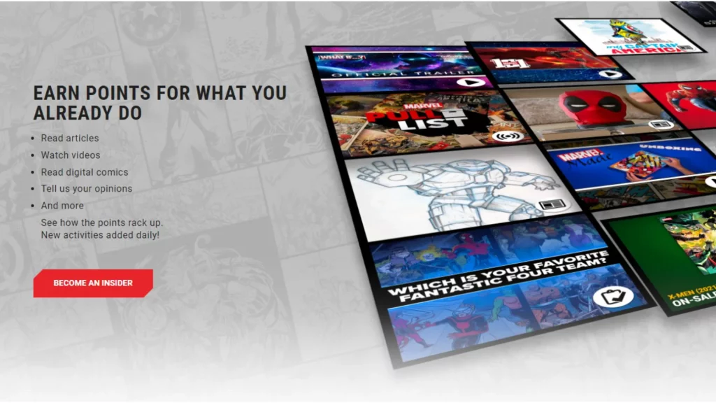 Way to earn points for Marvel Insider Rewards