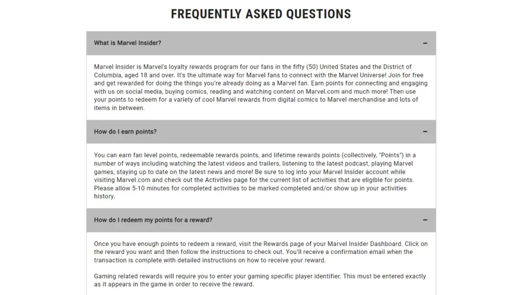 FAQs about Marvel website
