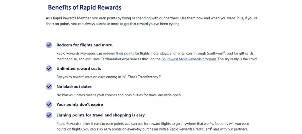 Rapid Rewards's benefits