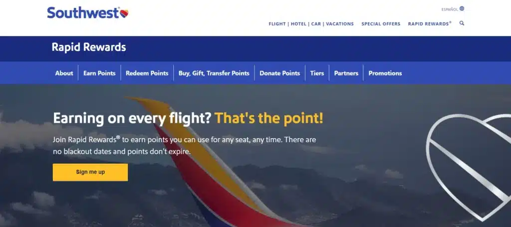 Rapid Rewards's sign-up page