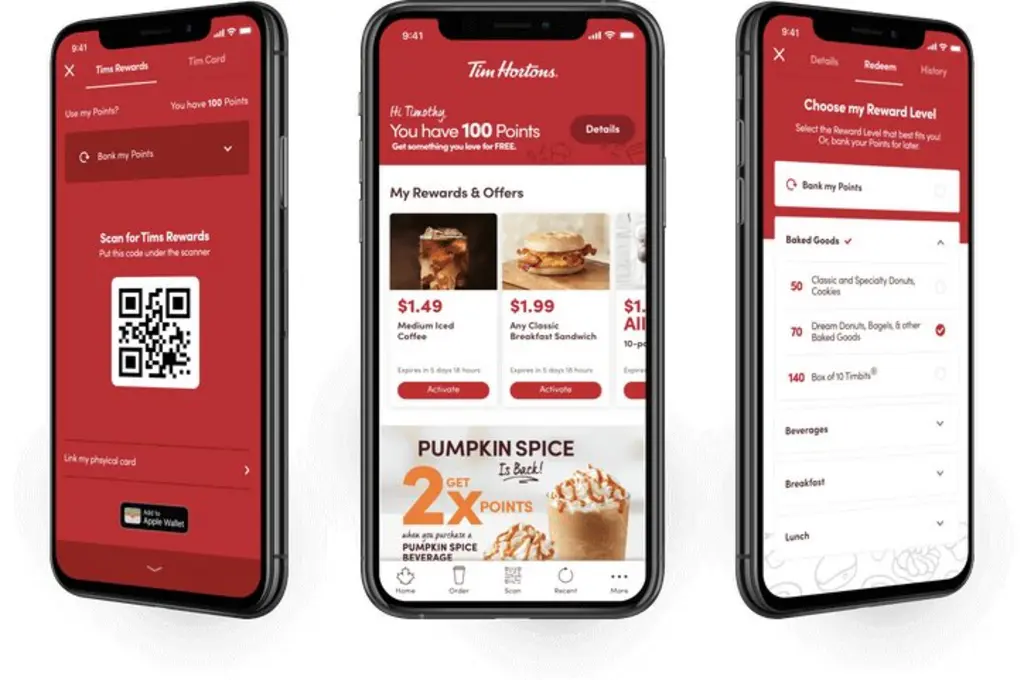 Tim Hortons Rewards app’s interface
