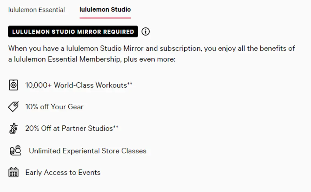 Lululemon Studio advantages from Lululemon rewards program