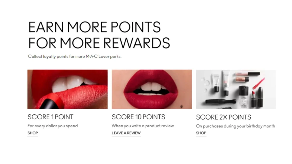 M.A.C rewards members get 10 points every product review.