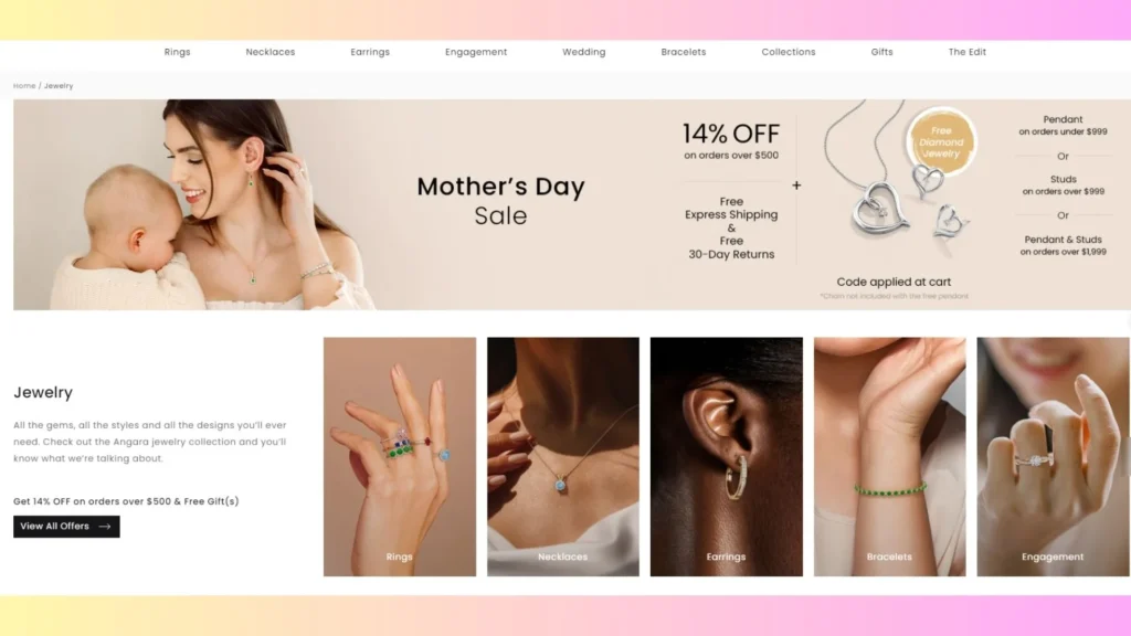 Angara offers a discount for Mother’s Day 2024 -mother's day marketing strategy