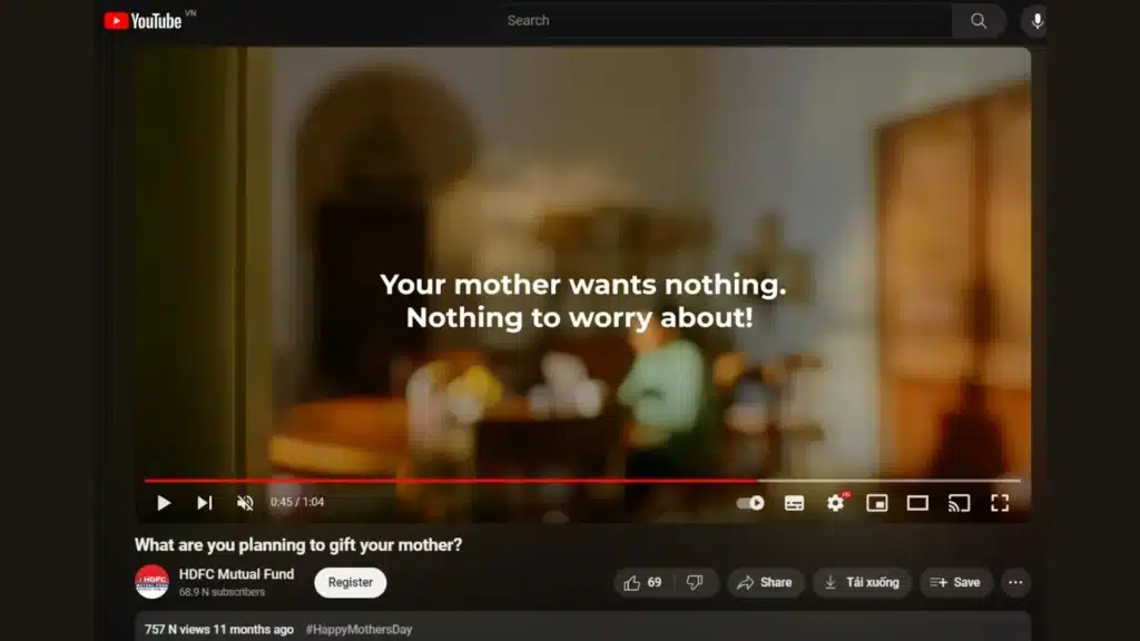 HDFC Mutual's Mother's Day video on Youtube