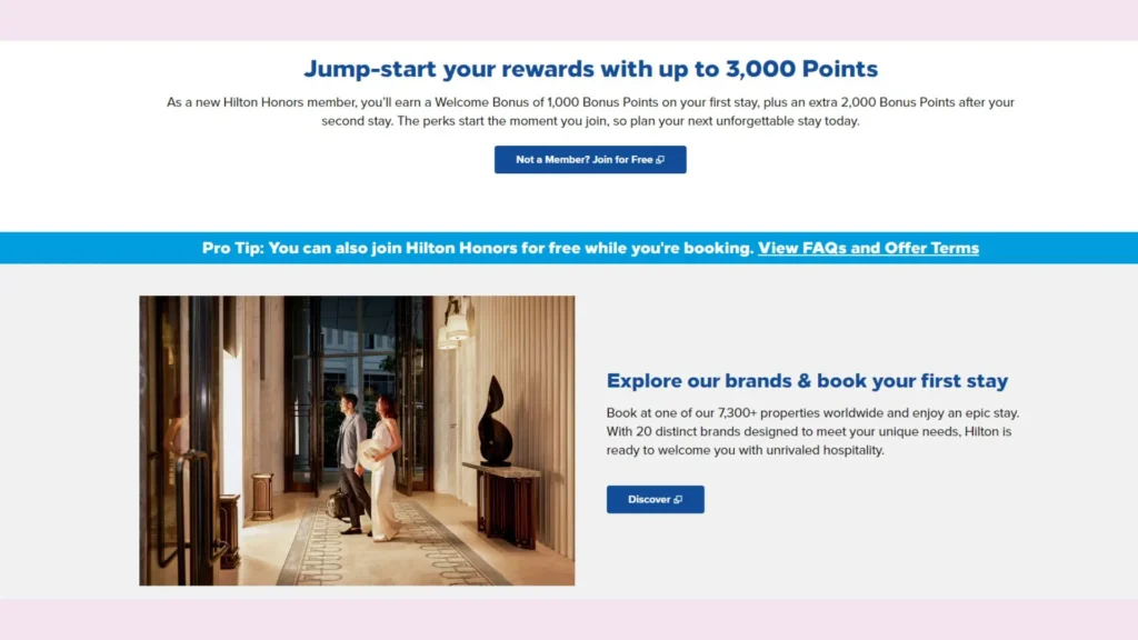 Hilton Honors’s loyalty program page
