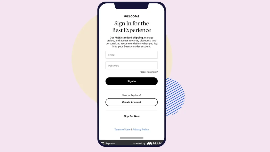 Sephora Beauty Insider sign-up via mobile app