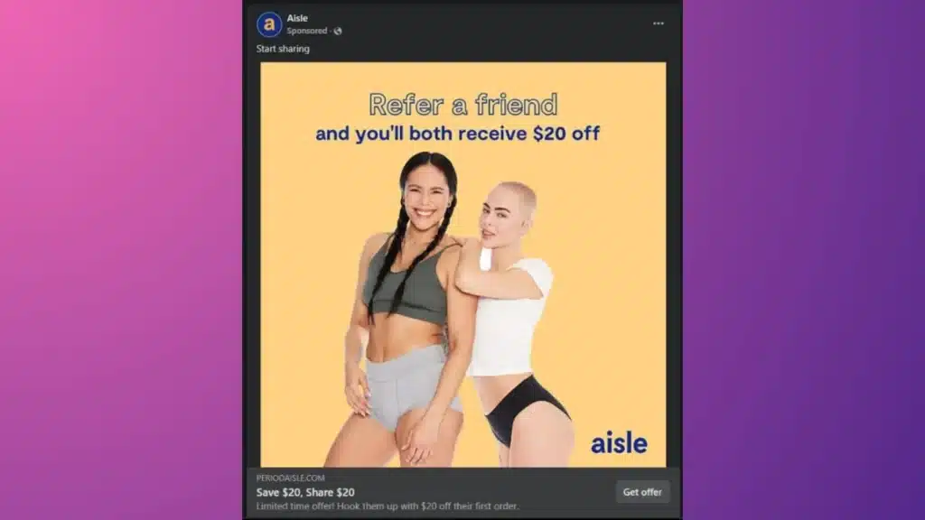 Aisle’s ads on Facebook.