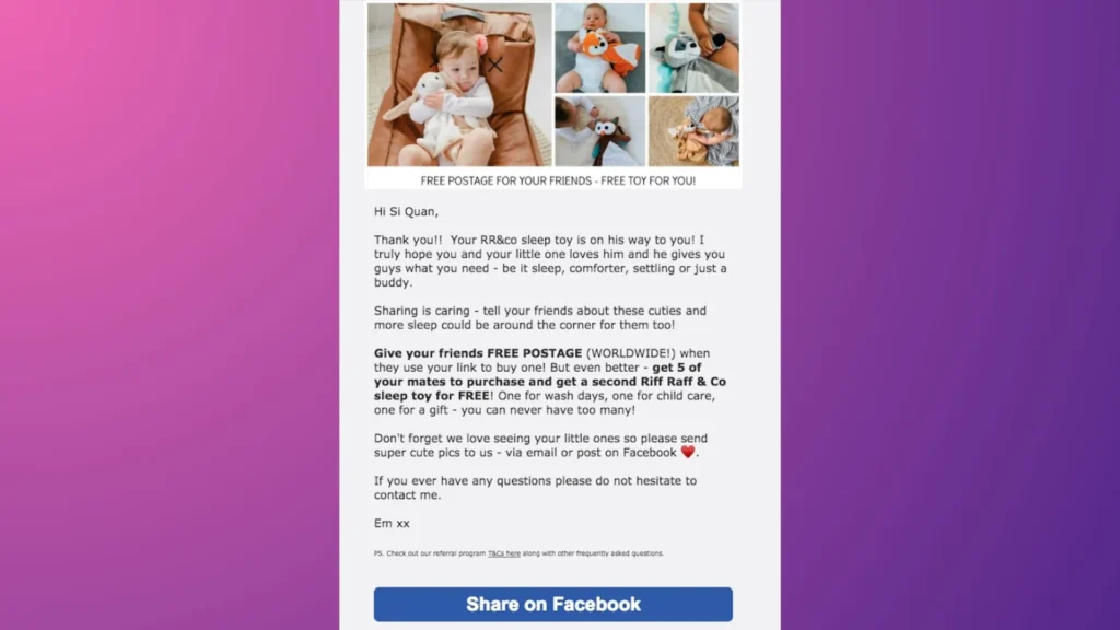 Riff Raff & Co's referral email.